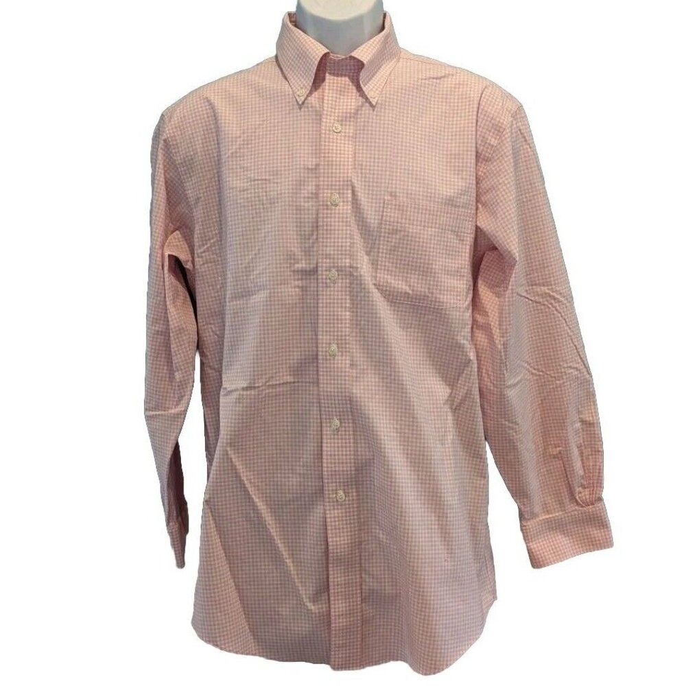 Brooks Brothers‎ Shirt Mens Medium Gingham Checked Non Iron Madison Pink Supima